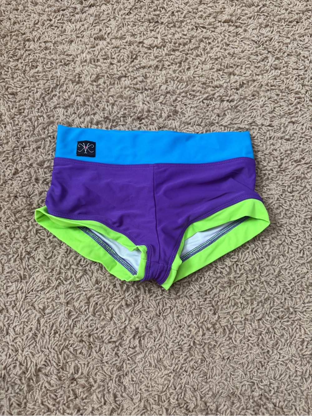 Kandi Kouture girls Colorblock dance Bottoms in Purple/Blue/Neon Green CL